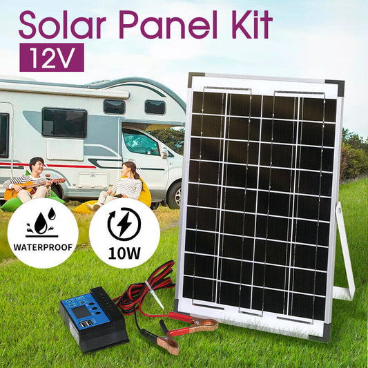 12V 10W Solar Panel Kit MONO Caravan Home Regulator RV Camping Power Charging