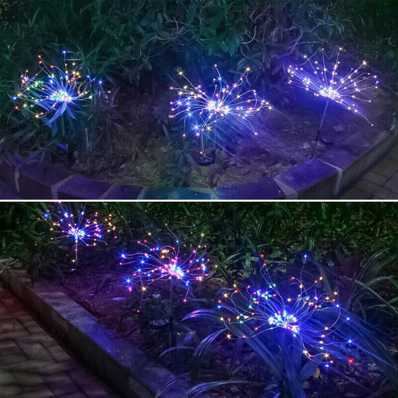 2X White/ Colorful Fireworks LED Fairy String Lights Starburst Solar Garden AU