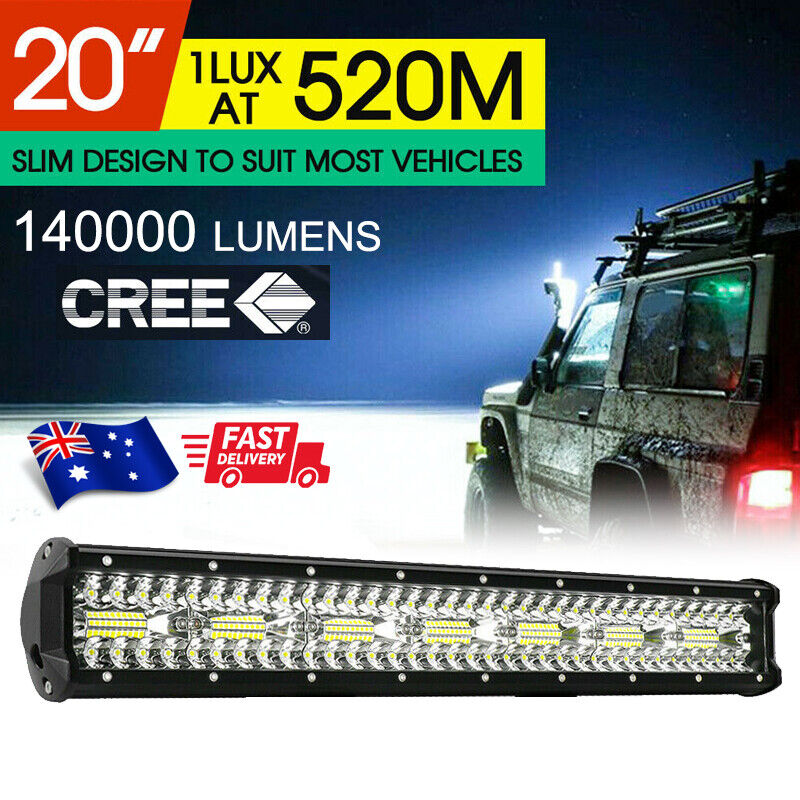 CREE LED Light Bar 20 inch Tri-row Spot Flood Combo Driving Offroad Truck 4WD