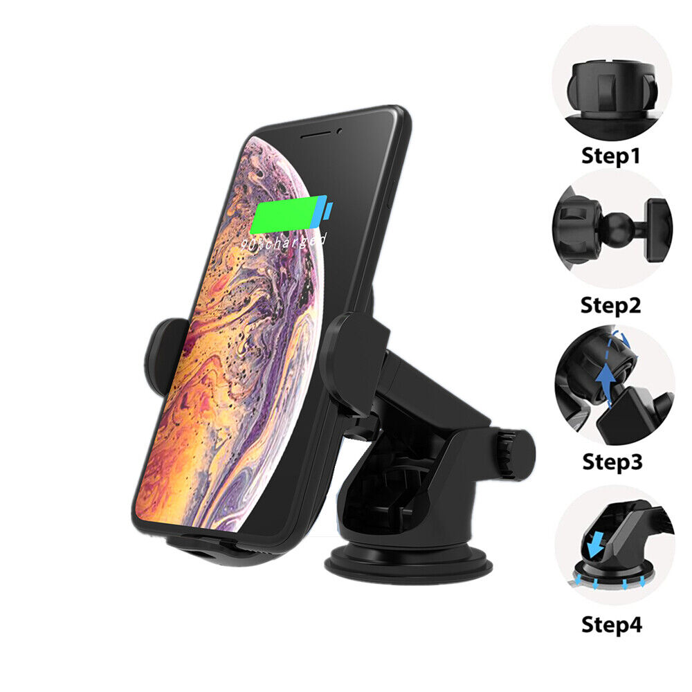 Wireless Fast Charger Car Mount Phone Holder Automatic Clamp Windscreen Stand