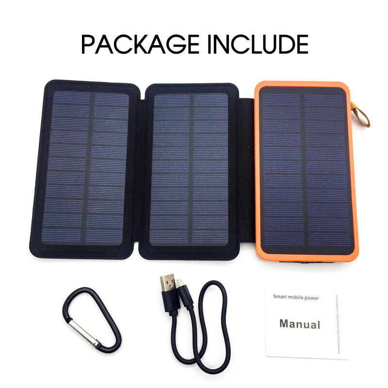 Waterproof Portable Solar Charger Dual USB External Battery Power Bank 300000mAh