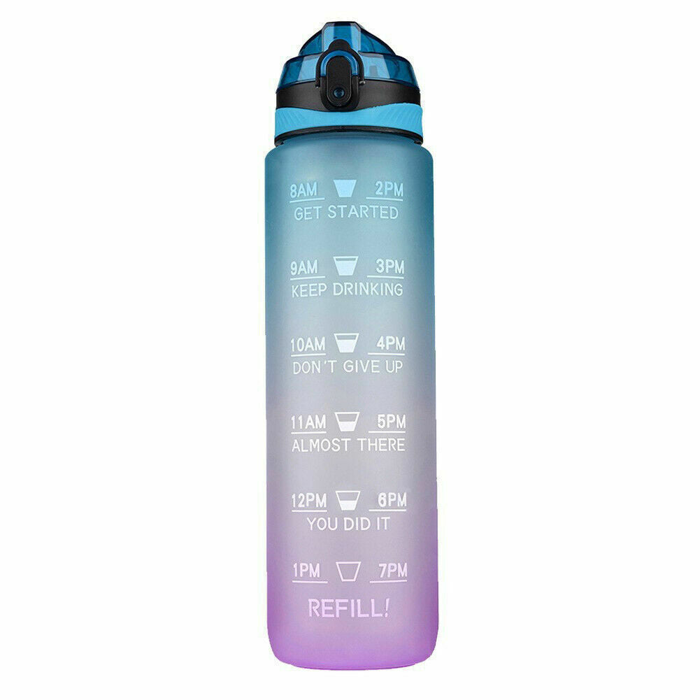 Water Bottle 1L Motivational Drink Flask With Time Markings Sport Gym