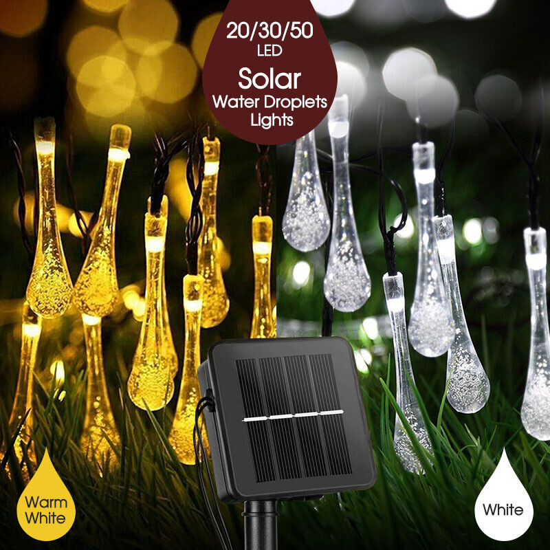 20/30/50LED Raindrop Solar Powered Fairy String Lights Outdoor Garden Party Xmas