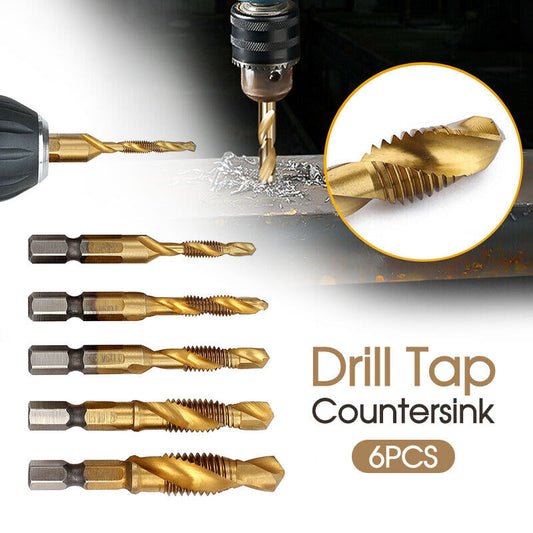 6pcs Drill Tap Countersink Deburr Set Metric Combination Drill Tap Bit M3-M10 OZ