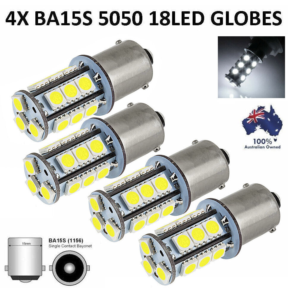 4X 1156 BA15S CAR WHITE GLOBE 18 LED BRAKE REVERSE TURN STOP TAIL LIGHT BULB 12V