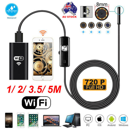 WIFI Endoscope 2MP 8mm Borescope Inspection Camera for Mobile Phone 1/2/3.5/5M