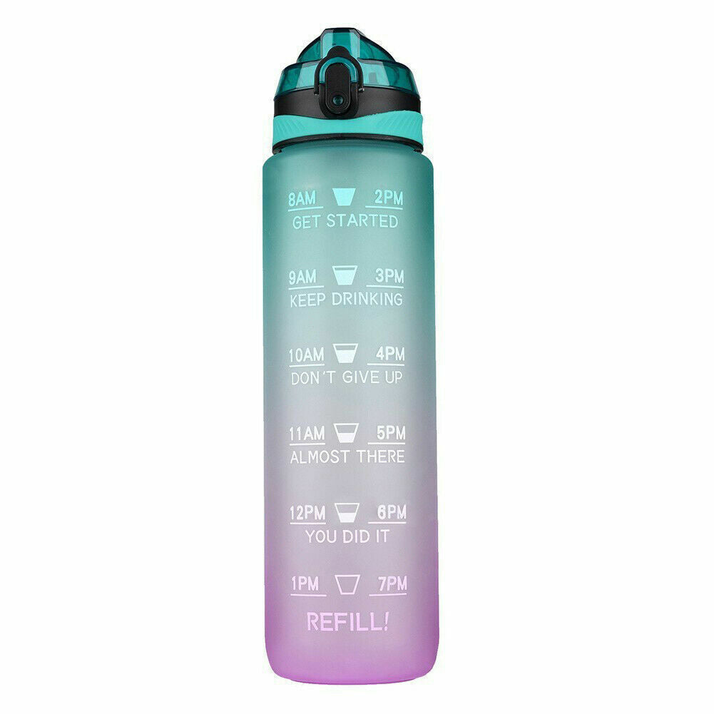 Water Bottle 1L Motivational Drink Flask With Time Markings Sport Gym