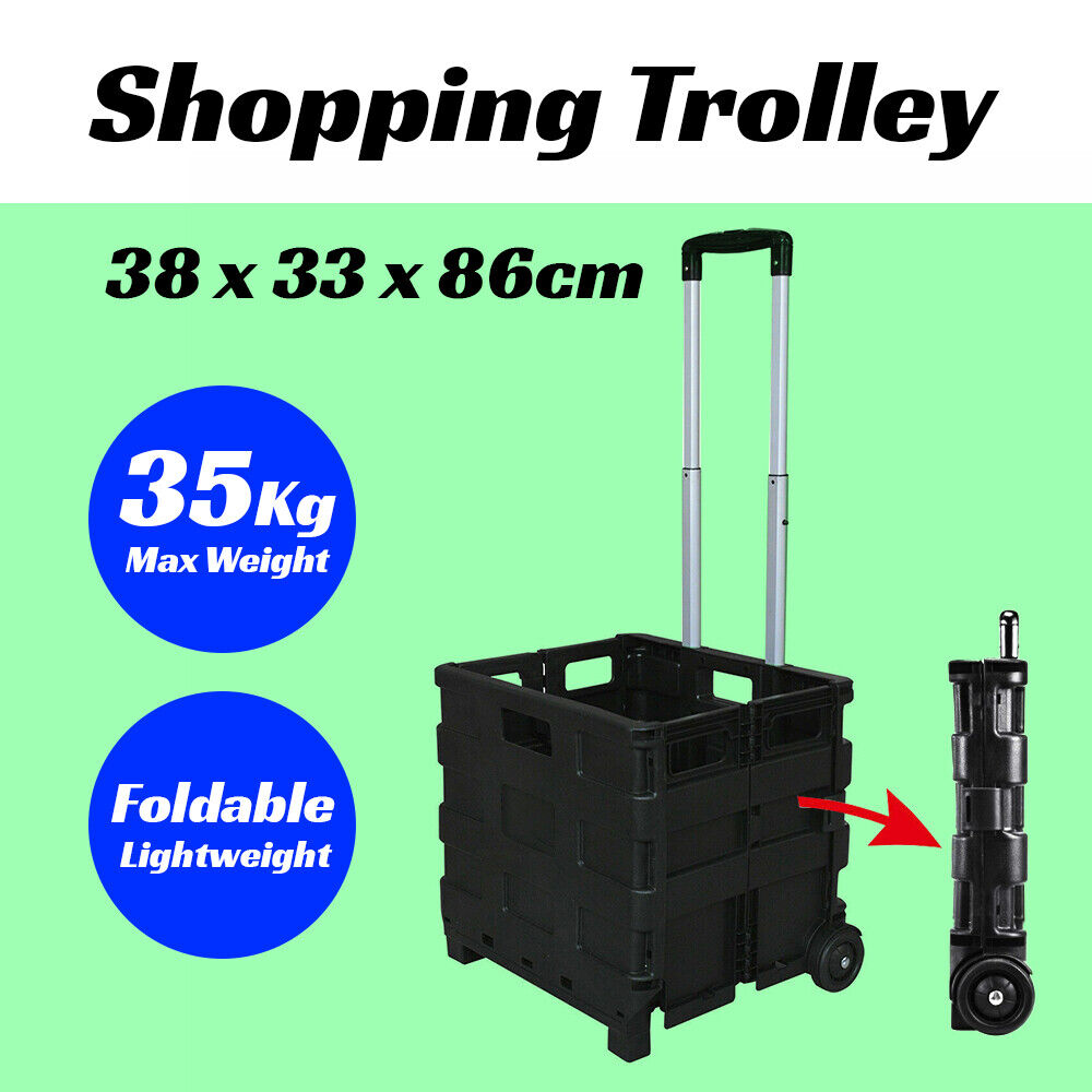 Grocery Basket Foldable Shopping Cart Trolley Wheels Folding Crate Portable