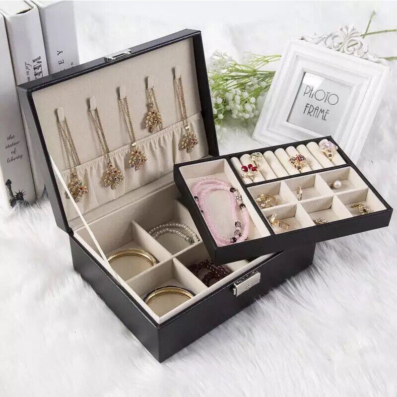 Jewelry Organizer Case Box Holder Storage Earring Ring Velvet Display Leather AU