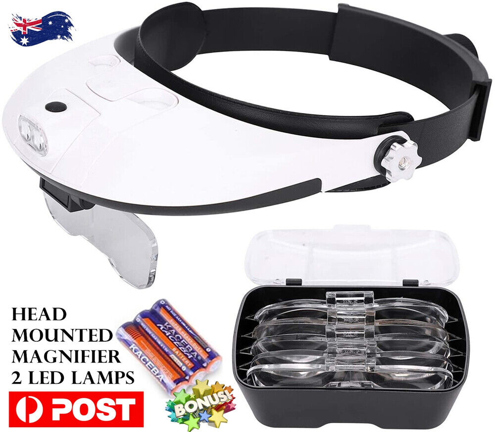 Jewelry Headband Magnifier 2 LED Lamp Head Mounted Magnifying Glass Loupe Light