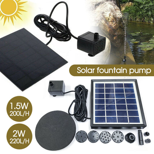 1.5W 2W Solar Powered Water Fountain Pump Bird Bath Pond Pool Garden