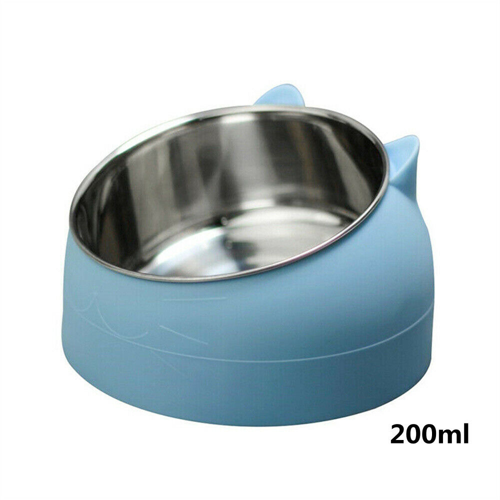 200ml Pet Cat Dog Bowl Tilted Food Water Feeder No Slip Raised Stainless Steel