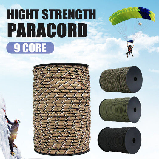 9 Strand Core Rope-100M 550 Paracord Parachute Cord Lanyard Mil Spec Type III AU