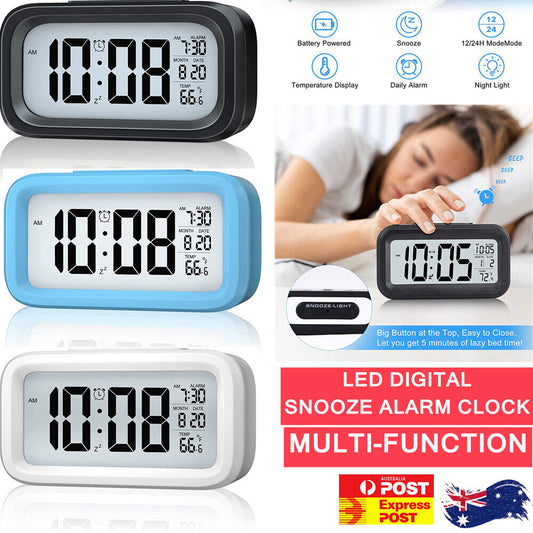 Battery Operated LED Display Digital Alarm Clock Snooze Date Temperature Snooze