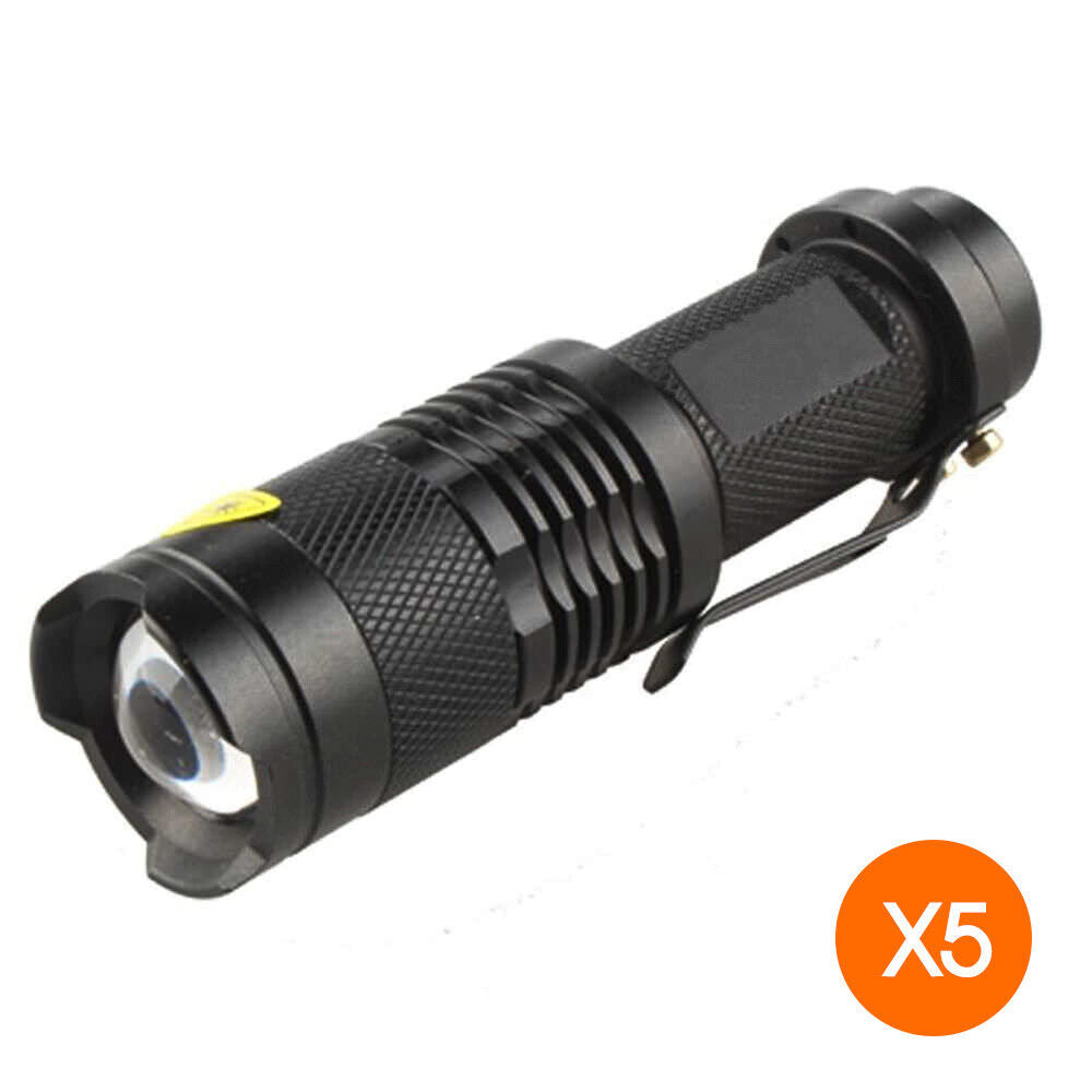 5 x Mini Q5 LED Flashlight Torch Adjustable Focus Zoom Light Lamp 1200LM