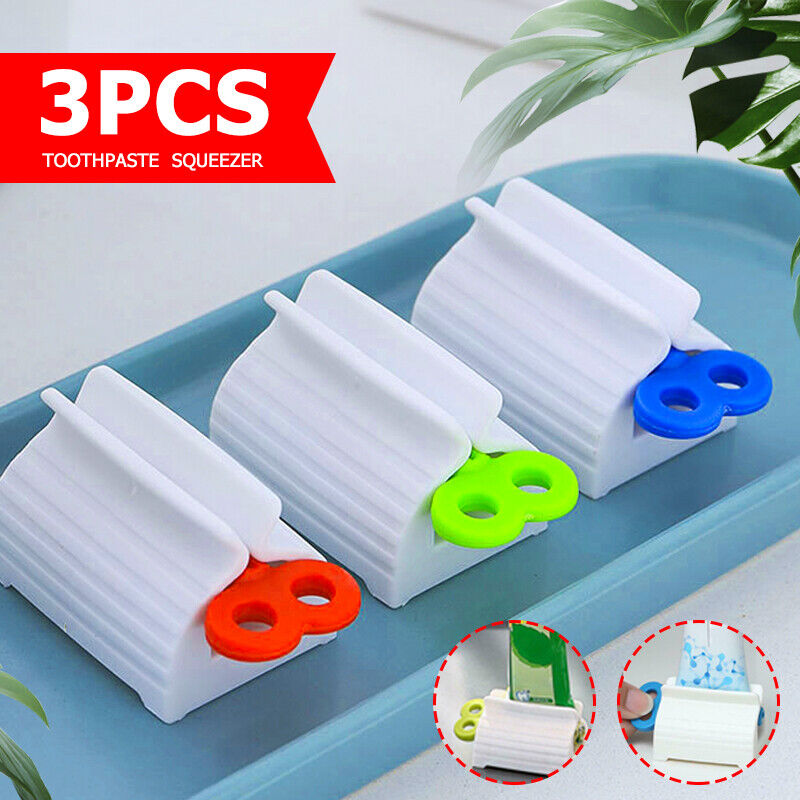 3PCS Toothpaste Squeezer Bathroom Tube Dispenser Rolling Holder Easy Stand Seat