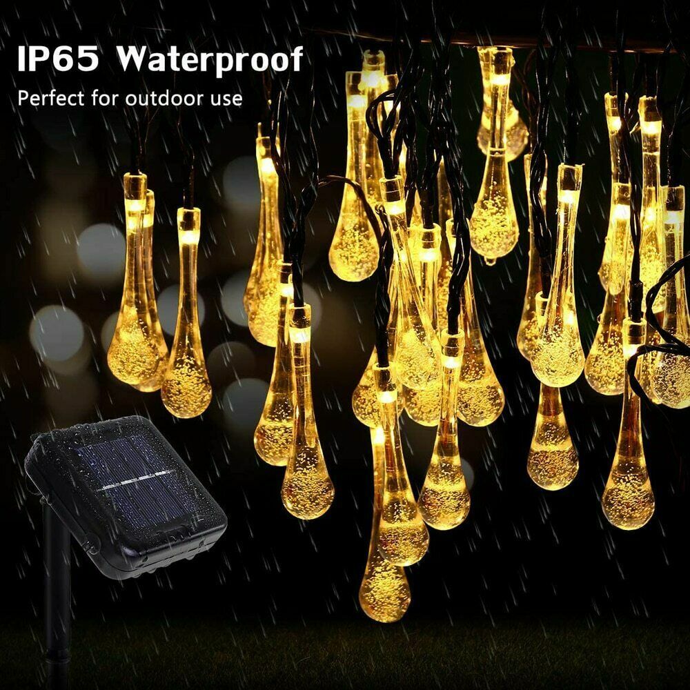 20/30/50LED Raindrop Solar Powered Fairy String Lights Outdoor Garden Party Xmas