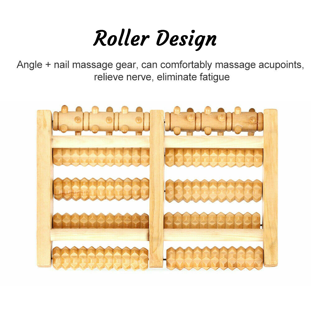 LARGE Wooden Foot Pain Massager 5 Roller Care Reflexology Relax Stress Relief Ne