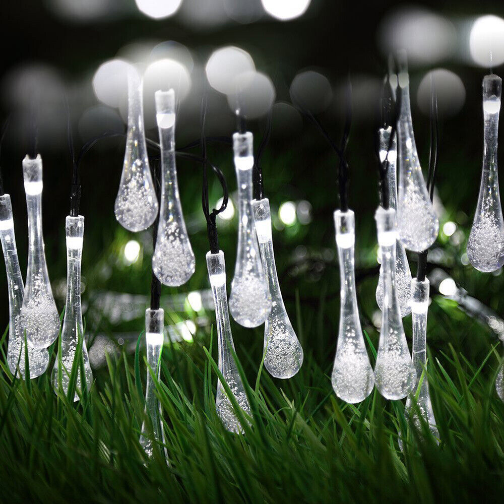 20/30/50LED Raindrop Solar Powered Fairy String Lights Outdoor Garden Party Xmas