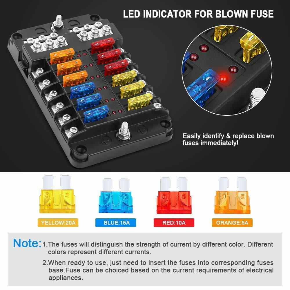 12-Way 12/32V Blade Fuse Box Block Holder LED Indicator Auto Marine AU