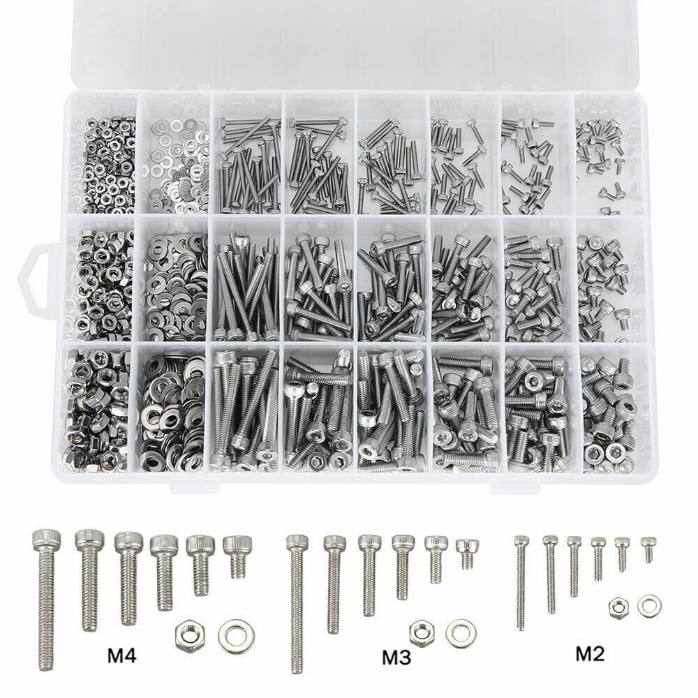 M2/M3/M4 Stainless Steel Bolts Nuts Screws Hex Head Assorted 1080pcs Kit Set