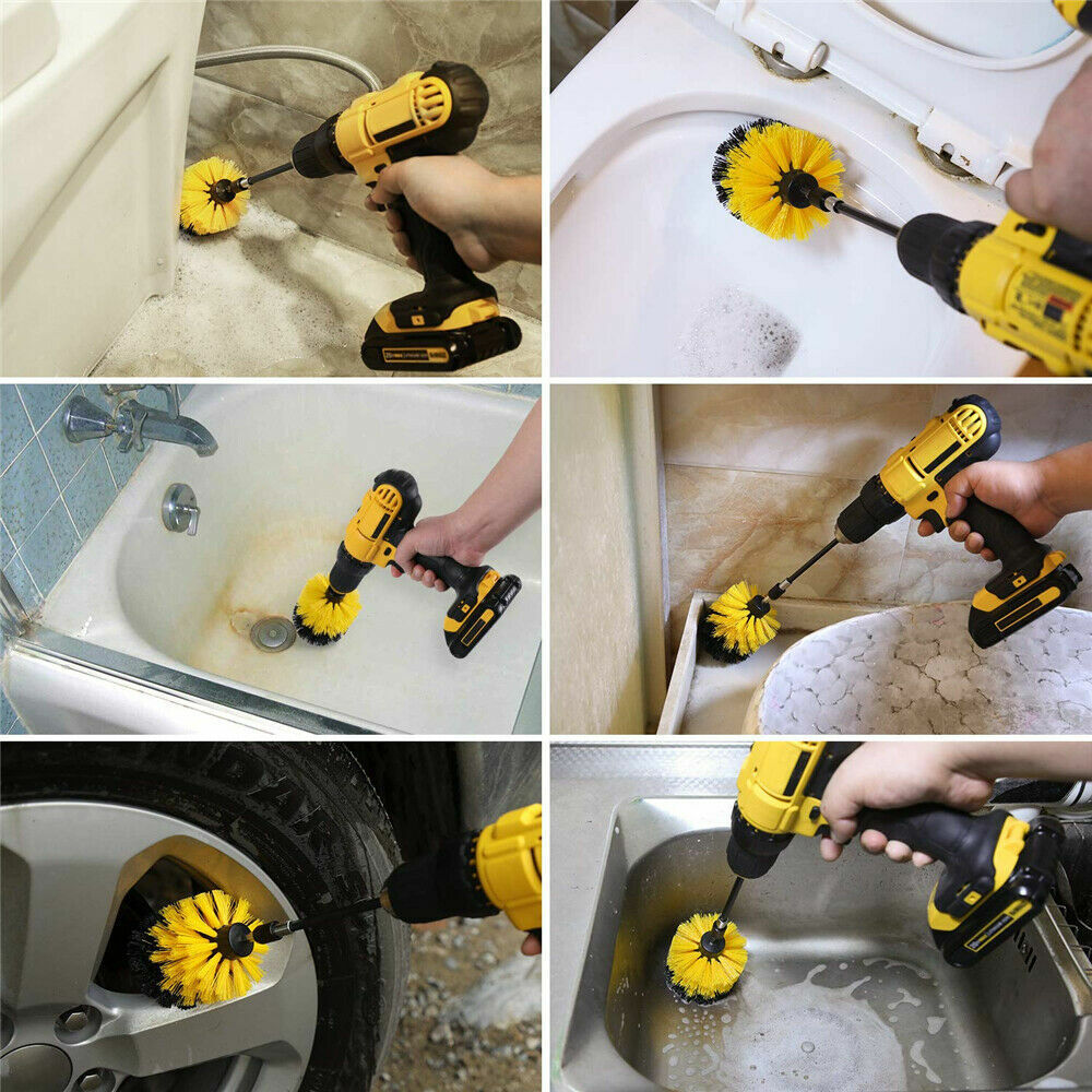 AU Grout Power Scrubber Cleaning Drill Brush Tub Cleaner Combo Tool Kit Yellow