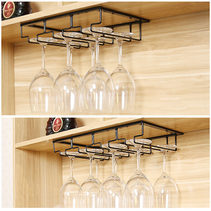 3/4/5/6/8 Slots Wine Glass Rack Holder Wall Hanger Hanging Bar Storage Rack AU