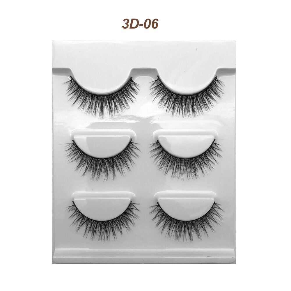 Eyelashes 3 Pairs Mink Natural Long Thick Makeup Cross False Eye Lashes AU Stock