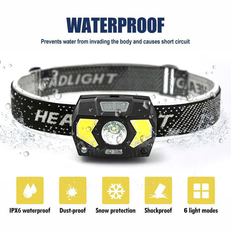 LED Head Torch Headlight COB Camping Headlamp USB Rechargeable Flashlight Lamp