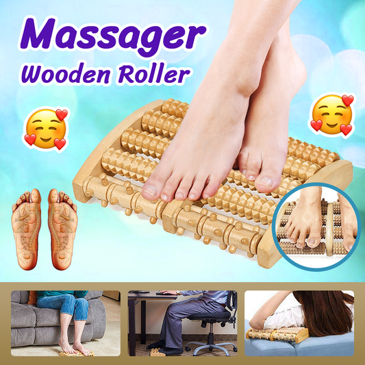 LARGE Wooden Foot Pain Massager 5 Roller Care Reflexology Relax Stress Relief Ne