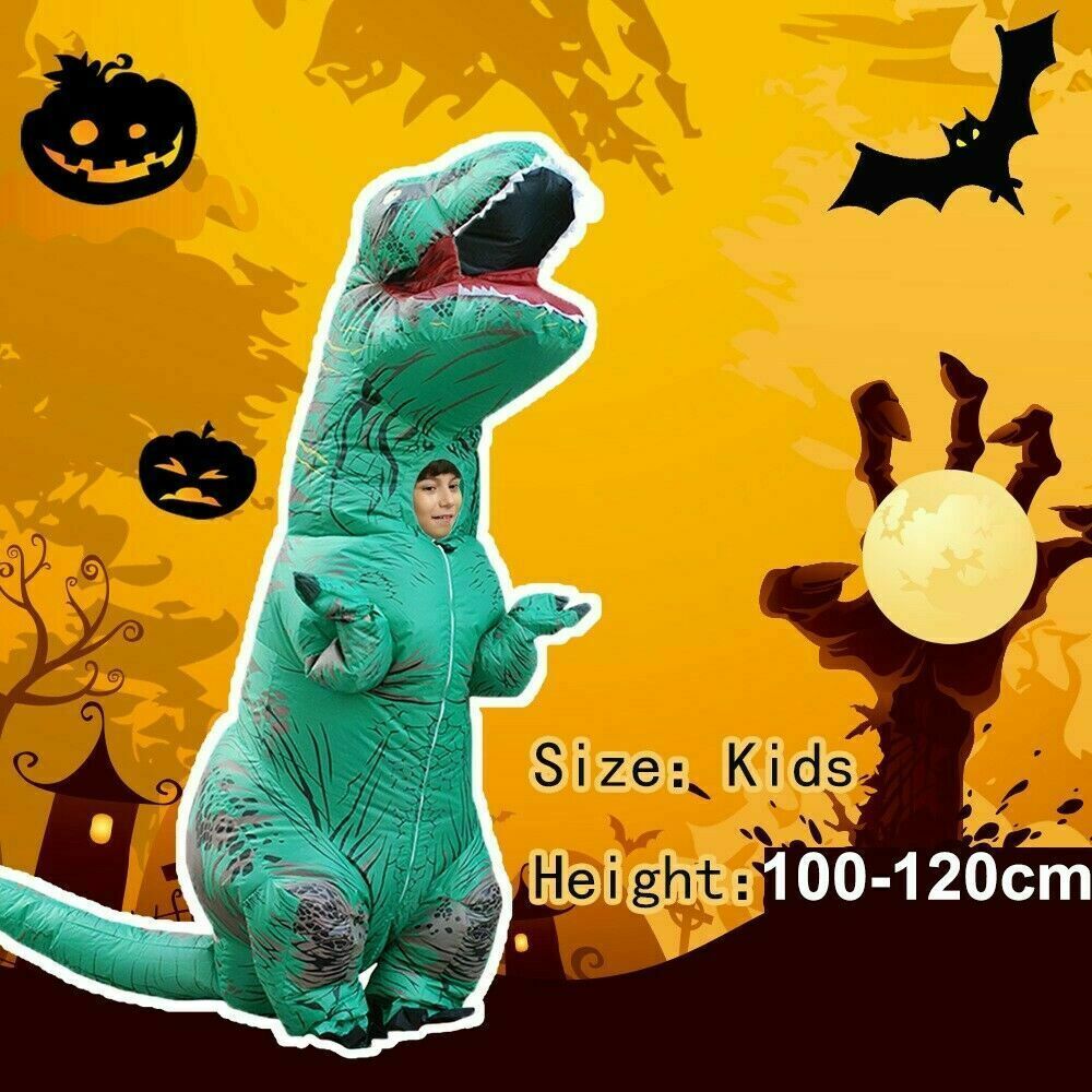 Child Inflatable Trex Dinosaur Costume Kids Boys Jurassic Blow Up T-Rex Green