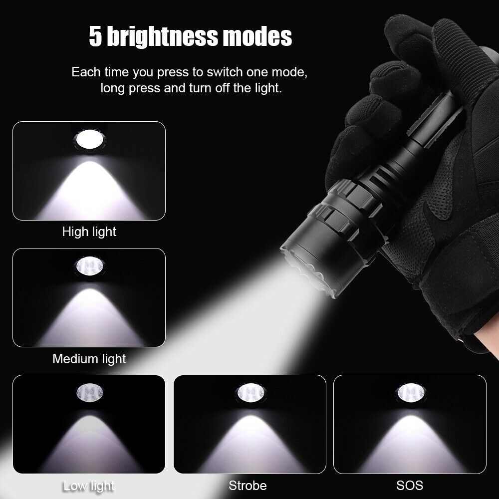 150000LM CREE L2 LED Tactical Flashlight USB Rechargeable Camping Hunting Torch