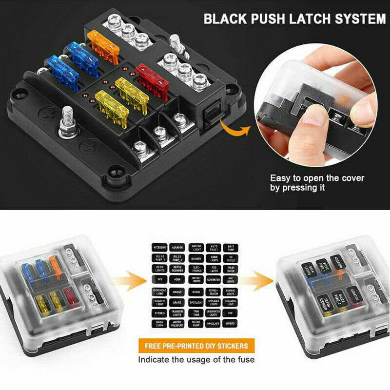 23PC 6 Way Blade Fuse Box Block Holder Indicator LED Light 12V/32V Car Marine AU