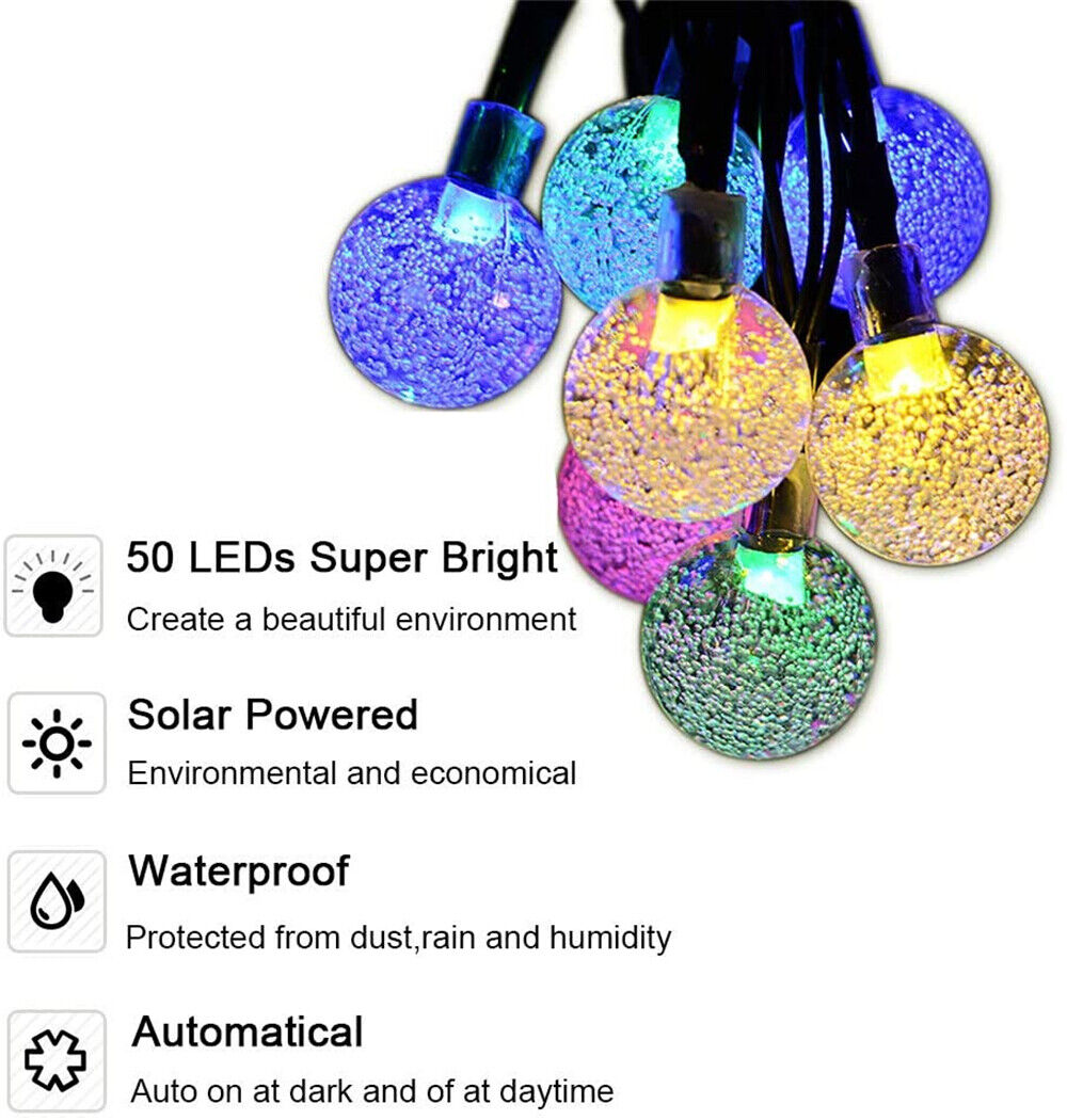 50LED Solar Globe String Fairy Light Outdoor Festoon Party Garden Tree Decor AU