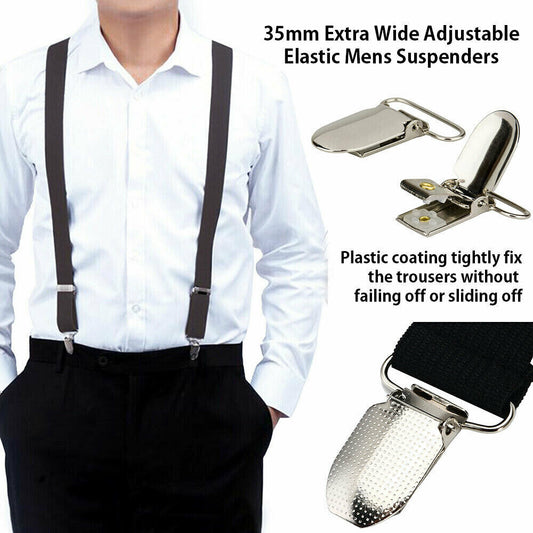 35/50mm Extra Wide Men's Adjustable Elastic Suspenders Clip On Braces Trouser