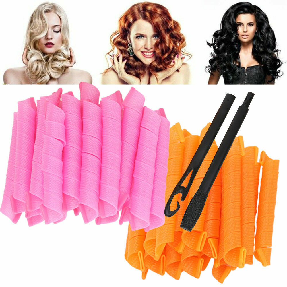 40Pcs 50cm No Heat Hair Curlers Rollers Formers Curl Leverage Spiral Ringlets AU