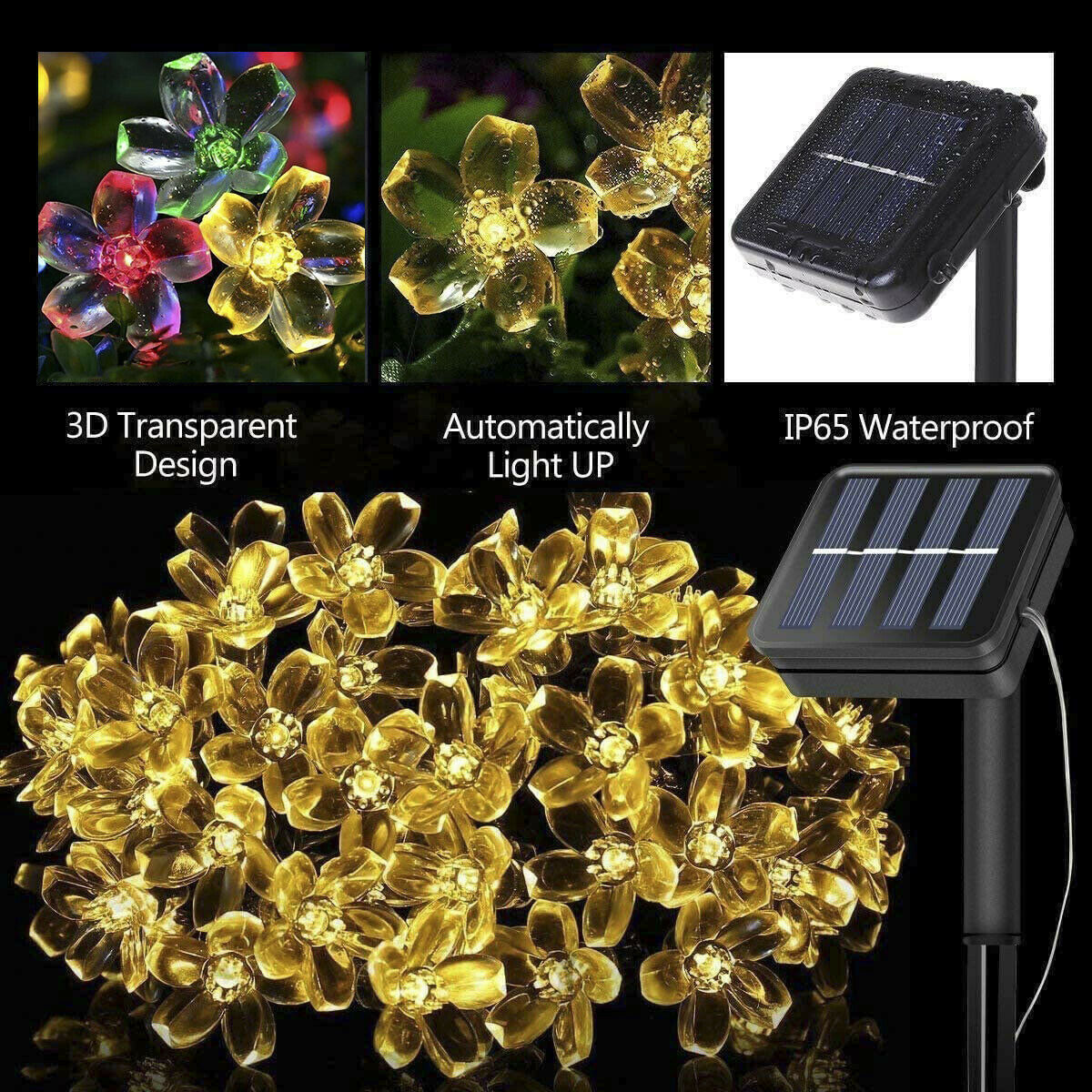 Waterproof 7M 50LED Solar Cherry Flower String Fairy Lights Outdoor Garden Party