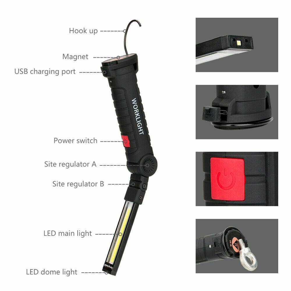 Large Rechargeable COB LED Hand Torch Flashlight Work Light Lamp Magnetic