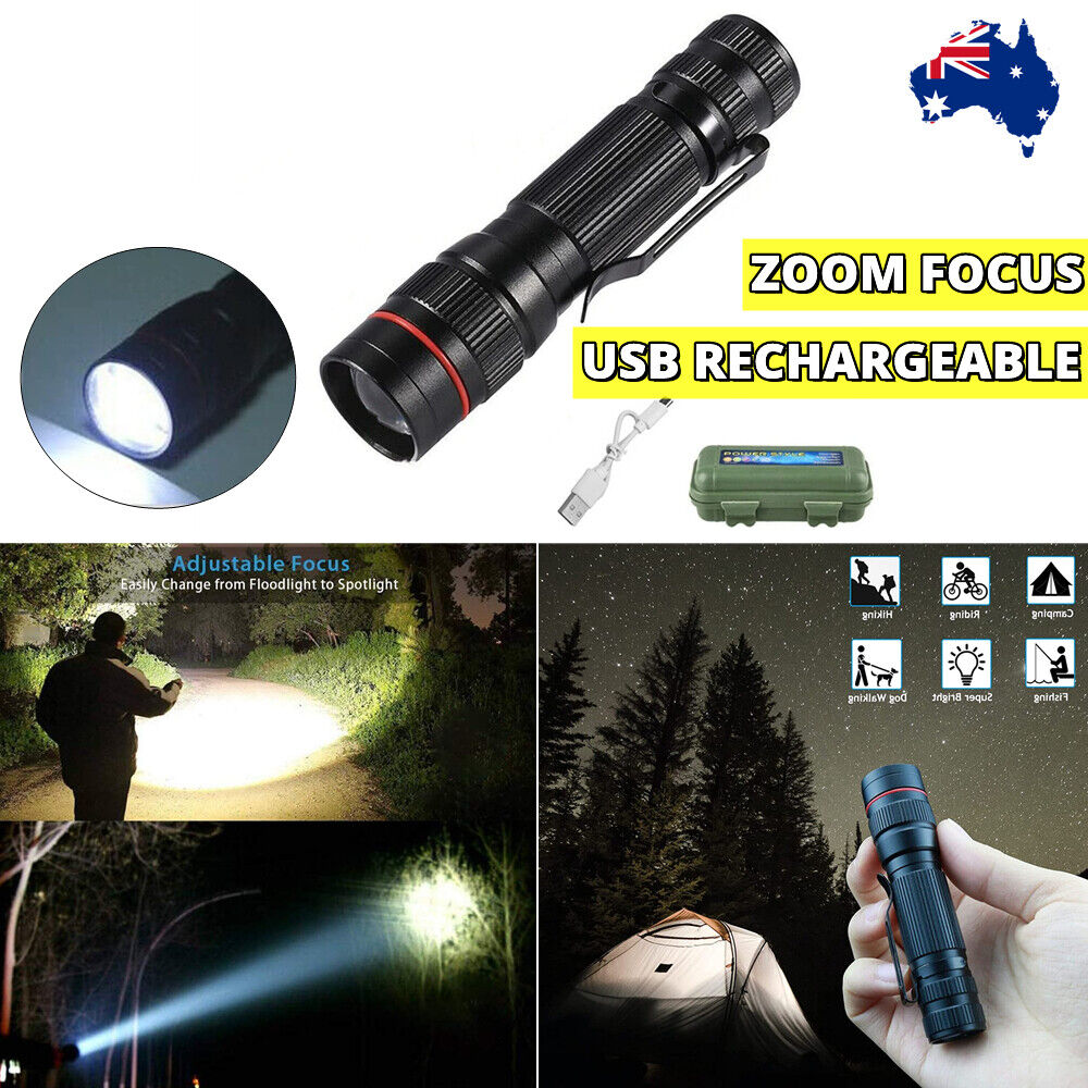 900000Lumens Zoom Flashlight LED Rechargeable Lamp Tactical Torch w/Battery AU