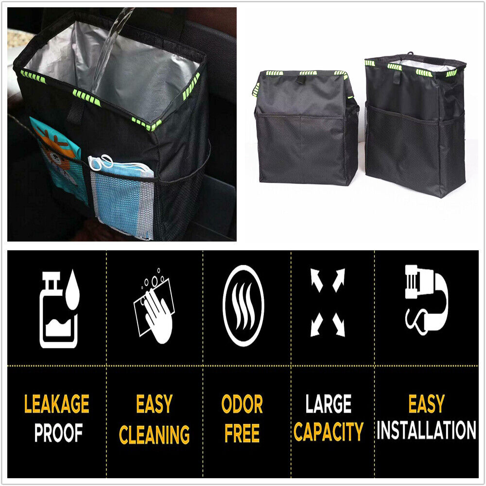 Waterproof Car Trash Can Bin Waste Basket Storage Garbage Seat Organizer Bag Box