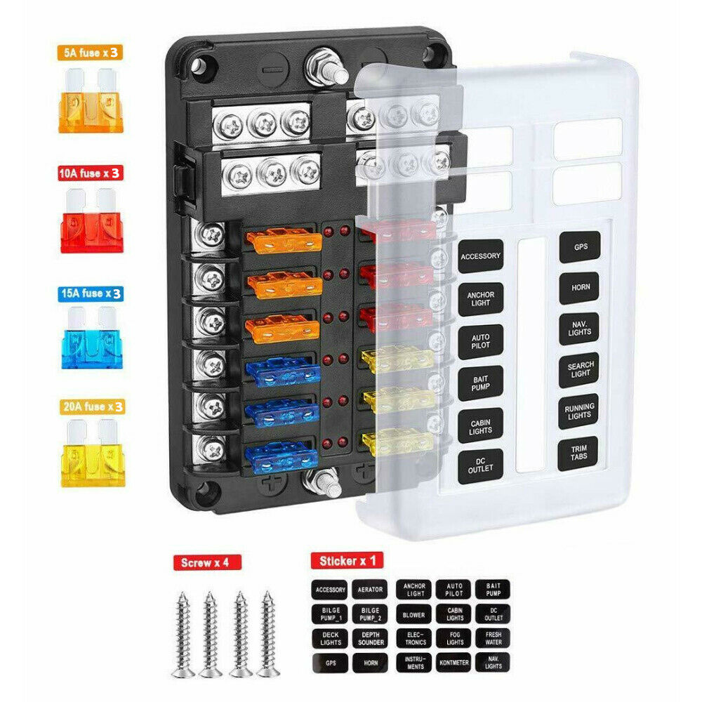 12-Way 12/32V Blade Fuse Box Block Holder LED Indicator Auto Marine AU