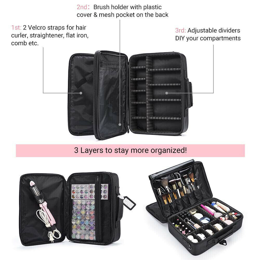 Professional Makeup Bag Portable Cosmetic Brush Organize Case Storage Box Travel