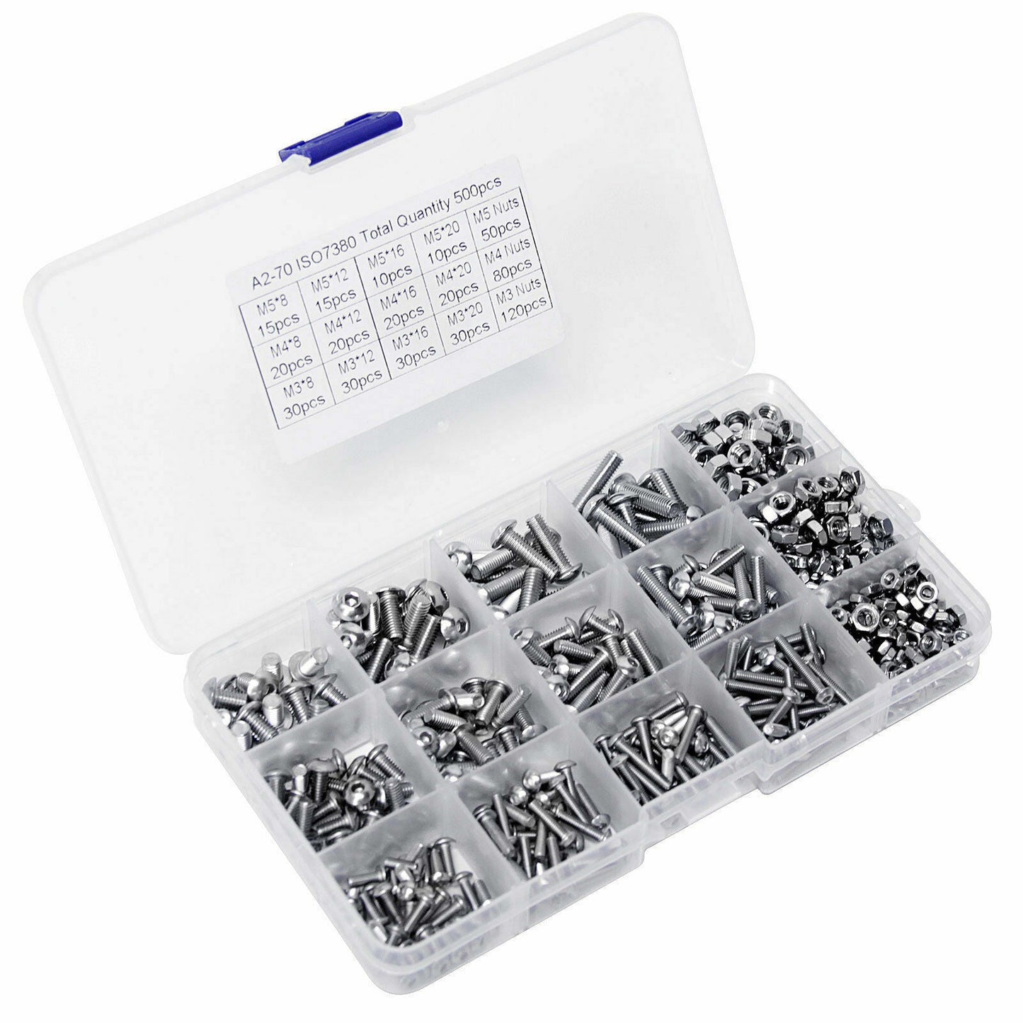 M3 M4 M5 304 500pc Stainless Steel Hex Socket Button Head Bolts Screws Nuts Kit