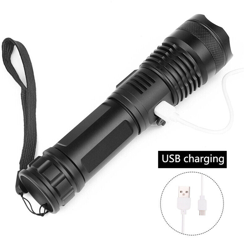 900000 Lumens XHP50 Zoom Flashlight LED Rechargeable Lamp Torch w/26650 Battery