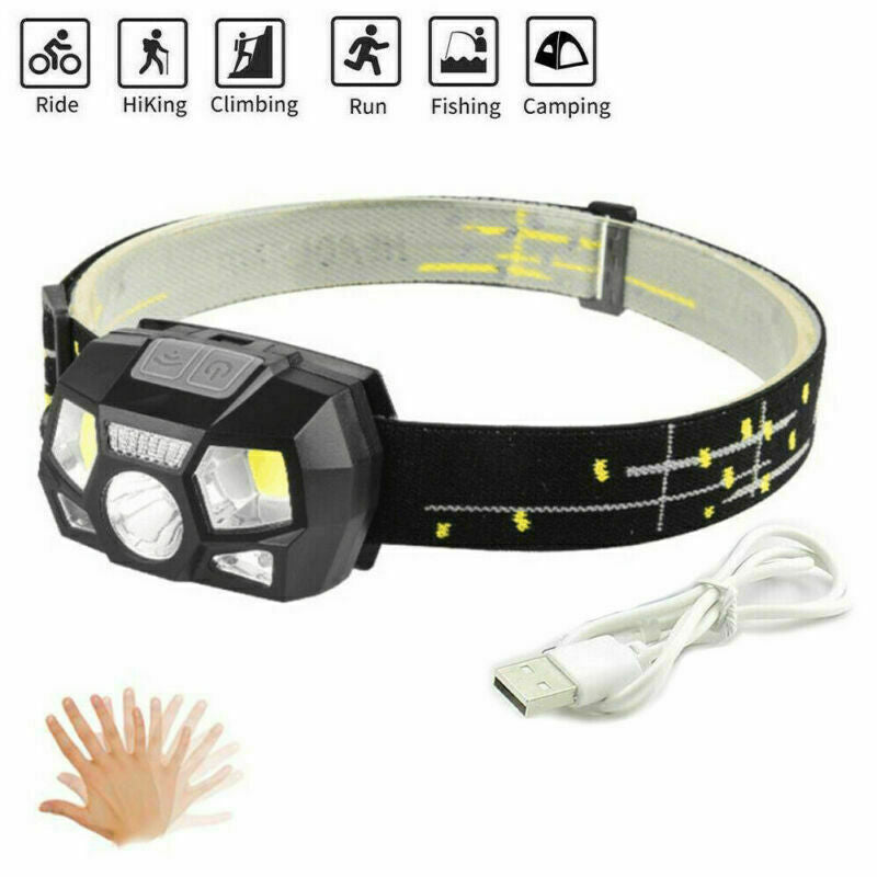 LED Head Torch Headlight COB Camping Headlamp USB Rechargeable Flashlight Lamp