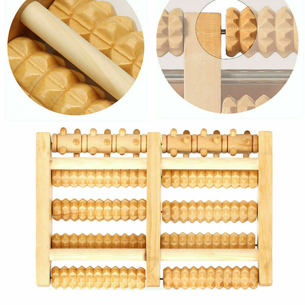 LARGE Wooden Foot Pain Massager 5 Roller Care Reflexology Relax Stress Relief Ne