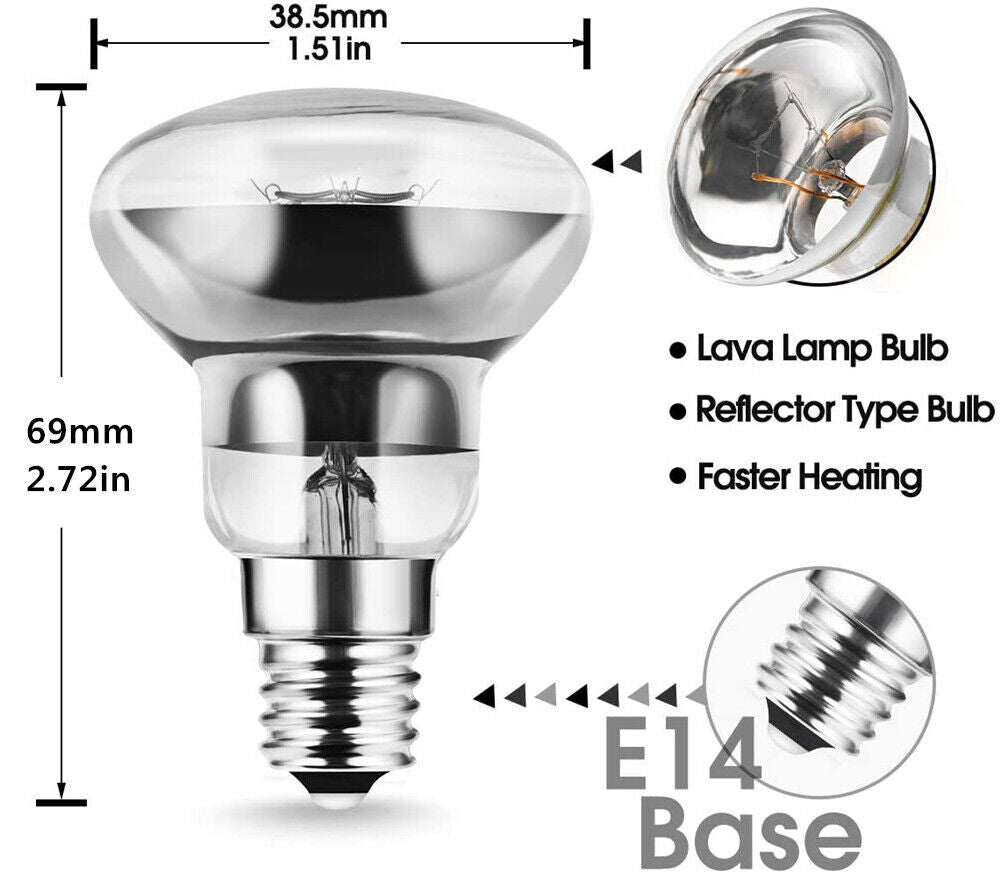 Replacement Lava Lamp E14 R39 30W Spotlight Screw Light Dimmable Globe Bulb