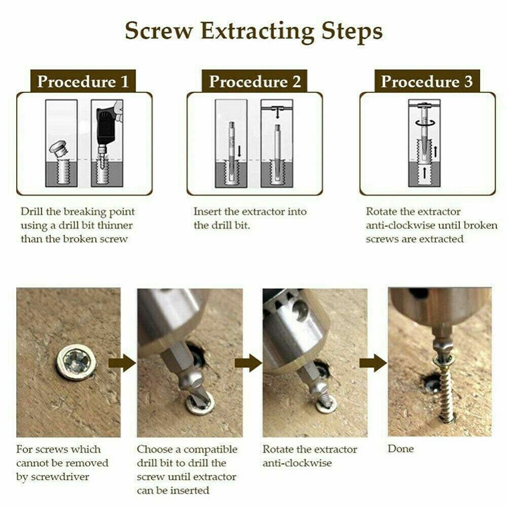 6x Damaged Screw Extractor Easy Out Broken Drill Bit Remover Kit Speed Out New