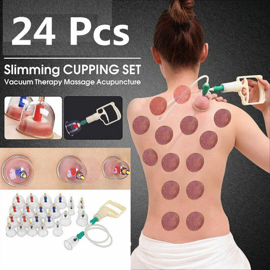 24 Cups Vacuum Cupping Therapy Set Kit Chinese Massage Acupuncture Suction AU