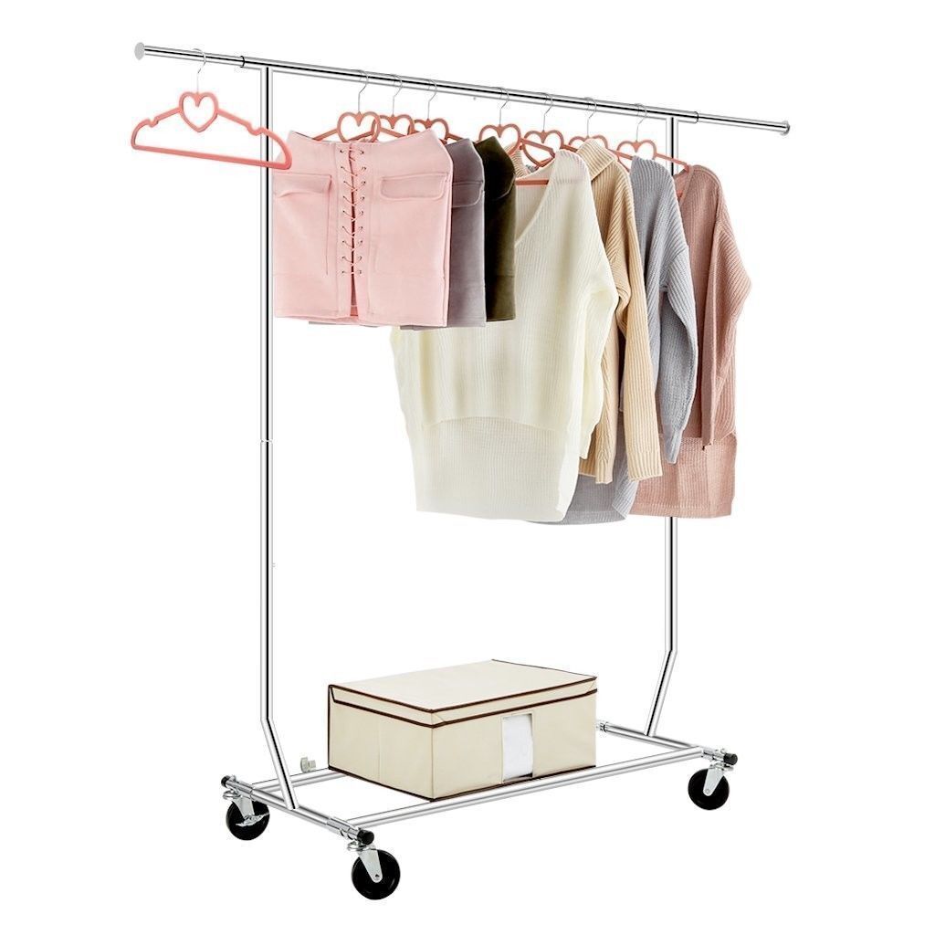 Collapsible Adjustable Single Rail Rolling Garment Cloth Coat Rack Hanger Dryer